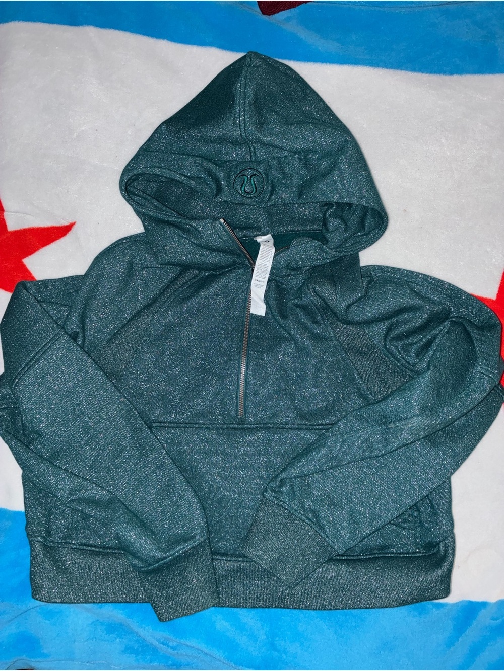 Lululemon Scuba M/L Oversized Half-Zip Hoodie Sparkle Glitter Teal, sweater Lulu